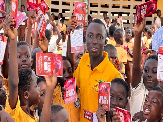 Students and crew after a school outreach